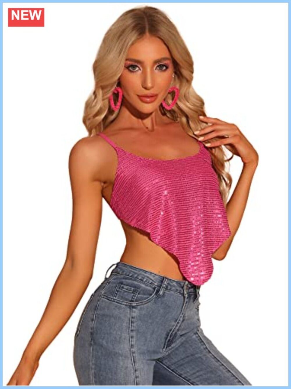 Sequin Crisscross Backless Spaghetti Strap Crop Cami Party Top
